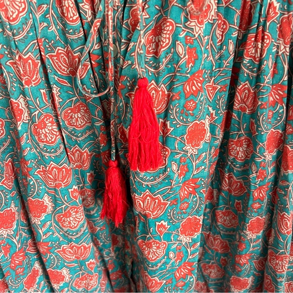 Natural Life Amelia Sleeveless Shirt Dress in Turquoise Vines Floral Midi Large - Picture 3 of 7